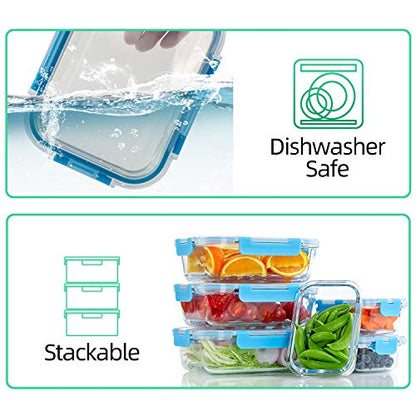 C CREST Glass Meal Prep Containers, [10 Pack] Glass Food Storage Containers with Lids, Airtight Bento Boxes, BPA Free & Leak Proof (10 Lids & 10 Containers) - color: Blue