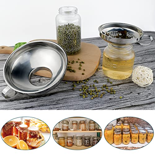 3 Pack Canning Funnel 3-in-1 Stainless Steel Funnel Set Wide Mouth Funnels with Detachable Strainer for transferring Liquid, Powder, jam, Grain, Oil, Spices