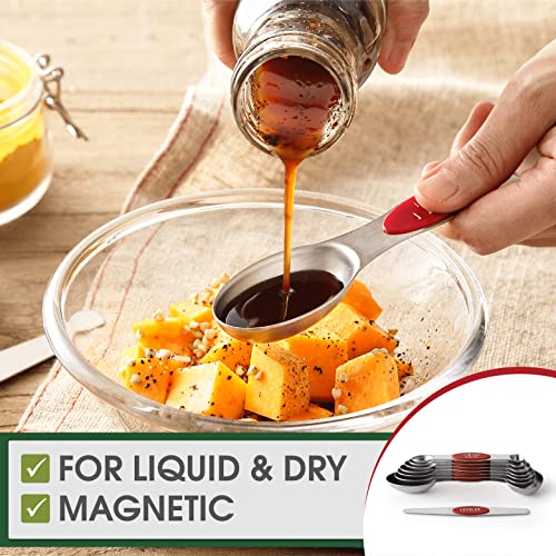 Spring Chef Red Stainless Steel Magnetic Measuring Spoons Set of 8 with Leveler, Dual Sided Nesting Teaspoon & Tablespoon Measuring Spoons, Kitchen Gadgets for Baking & Cooking, Fits in Spice Jars - color: Red, size: 1-Pack