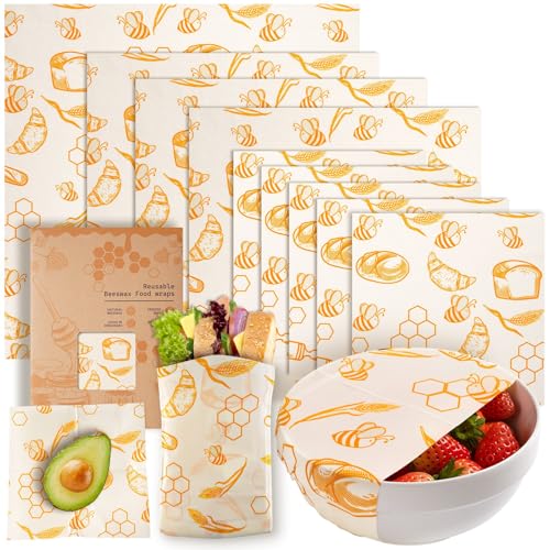 9 Pack Beeswax Wraps for Food – Reusable Beeswax Bread Bag & Sandwich Wrap | Organic & Eco-Friendly,Sustainable Bees Paper,Retain Freshness,Perfect Alternative to Aluminum Foil Sourdough Storage - color: 9 Pack（Bread）