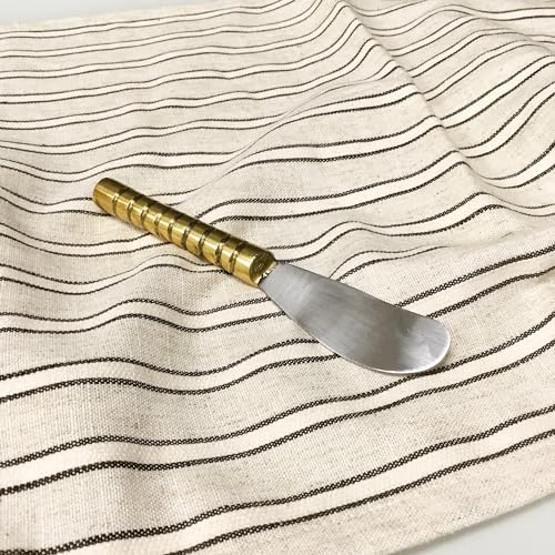 India Handicrafts 16324 Antiqued Beaded Gold And Silver Tone 5.5 x 1 Stainless Steel Kitchen Serving Cheese Spreader Knives, Pack of 2