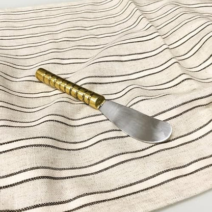 India Handicrafts 16324 Antiqued Beaded Gold And Silver Tone 5.5 x 1 Stainless Steel Kitchen Serving Cheese Spreader Knives, Pack of 2