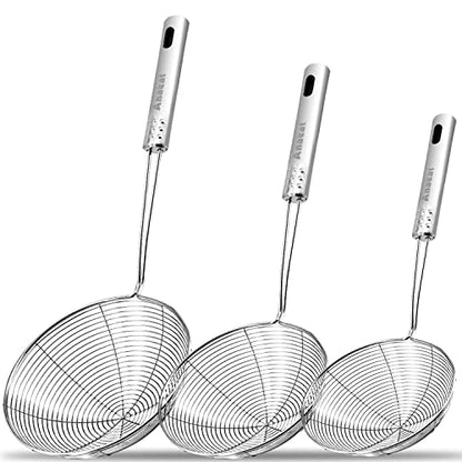 Anaeat Stainless Steel Spider Skimmer, Set of 3 Professional Kitchen Pasta Strainer Spoon with Long Handle - Asian Strainer Ladle Wire Skimmer Spoons for Cooking and Frying (4.5"+5.3"+6.1") - color: Spider Strainer Skimmer Set of 3