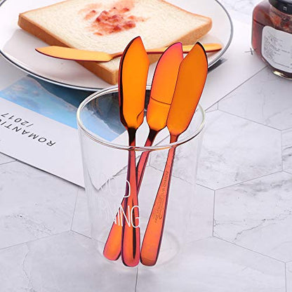 Stainless Steel 18/10 Cheese Desert Knives, Set of 4, Gold Breakfast Butter Knife, Slicer Sandwich Spreader (Magic Red) - color: Magic Red