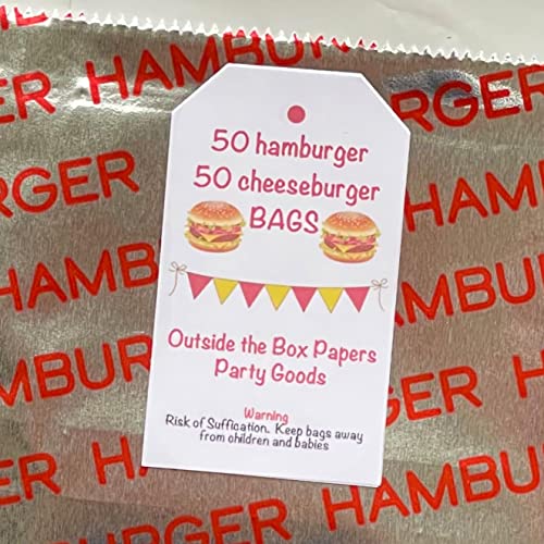 Printed Foil Hamburger and Cheeseburger Bags - 50 Each - Silver Red Yellow - size: One Size
