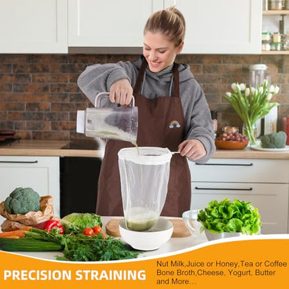 5 Pcs Premium Ultra Fine Mesh Strainer Bags with Stainless Steel Handle, Reusable Nut Milk Bags, Cheese Cloths for Straining Juice, NutMilk, Coffee, Thai Tea, Yogurt and Soup (Large) - size: Large