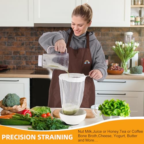 5 Pcs Premium Ultra Fine Mesh Strainer Bags with Stainless Steel Handle, Reusable Nut Milk Bags, Cheese Cloths for Straining Juice, NutMilk, Coffee, Thai Tea, Yogurt and Soup (Medium) - size: Medium