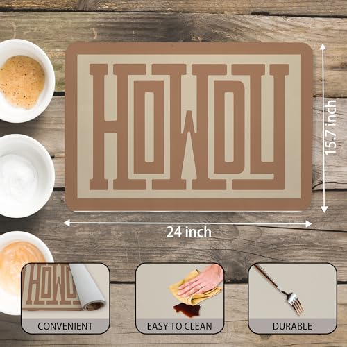 Western Howdy Dish Drying Mat, Neutral Brown Coffee Bar Mat for Countertops, Country Western Absorbent Dish Drying Mats for Kitchen Counter Coffee Maker, 16x24 Inch