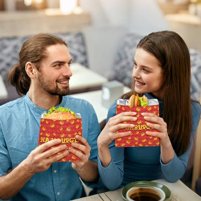 Yarlung 200 Pack Hamburger Bags, Grease-proof Burger Wrappers Paper Warming Foil Retain Heat, Disposable Takeout Food Sleeves for Popcorn Hot Sandwiches, BBQ Party Snack Bar