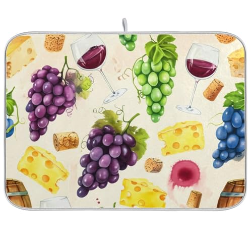 Cheese Grapes Barrel Beige Dish Drying Mat for Kitchen Counter Super Absorbent Draining Mat with Non-slip Backed Dish Drying Pad for Countertops Sinks Draining Racks Dish Bottles Cups Bowl