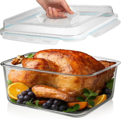 6500 ML / 220 oz / 28 Cup LARGE Glass Food Storage Container with Airtight Locking Lid. Ideal Storing food, Vegetables, Fruits. Baking Casserole, Lasagna, Roasting Turkey, Chicken BPA Free Oven Safe - size: 6500 ml