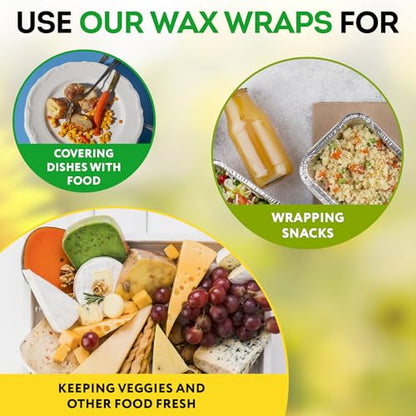 Pack of 3 Food Wraps with Flower Print. Washable Reusable Food Wrap for Sandwiches, Dough Covering. Organic Wraps for Food Reusable