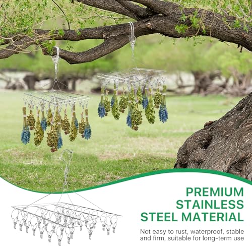 4 Pack Hanging Herb Drying Rack, Stainless Steel with 30 Hooks - Space Saving Herb Dryer for Fresh Herbs, Flowers, Tea & Culinary Herbs - Rustproof Kitchen & Garden Drying Rack