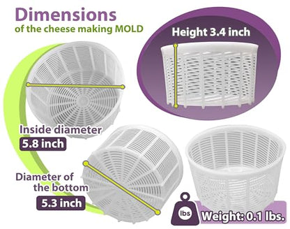 Soft Cheese Mold for Cheese Making 1.25QT - Small Cheese Mold - Homemade Cheese Making Supplies - Cream Form - Molde Para Queso Fresco Casero - Feta Ricotta Basket