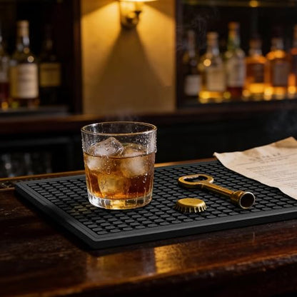 ZJWZLG Bar Mat 5.9"x11.8"(2Pcs) Non-Slip Rubber Bar Mat, Spill Proof & Flat Design,Easy to Clean Textured Surface forHome Bar,Coffee Station, Bartending - Protects Countertops & Glassware (Black). - color: Black-2pcs, size: 6" x 12"
