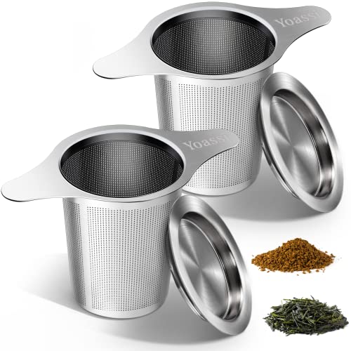 Extra Fine 18/8 Stainless Steel Tea Infuser Mesh Strainer with Large Capacity & Perfect Size Double Handles for Hanging on Teapots, Mugs, Cups to Steep Loose Leaf Tea and Coffee (2 Pack) - size: Double Handle 2 Pack