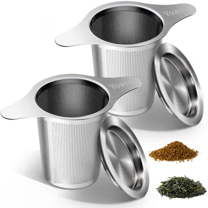 Extra Fine 18/8 Stainless Steel Tea Infuser Mesh Strainer with Large Capacity & Perfect Size Double Handles for Hanging on Teapots, Mugs, Cups to Steep Loose Leaf Tea and Coffee (2 Pack) - size: Double Handle 2 Pack