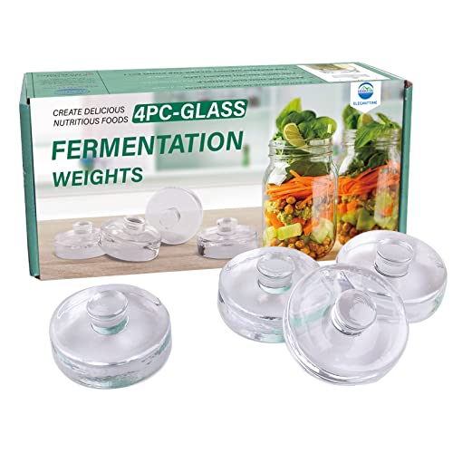 Eleganttime 4 Pack Easy Grip Handle Glass Fermentation Weights Great Mason Jar Wide Mouth Canning Fermenting Pickling Sourkrout Kraut Weight Fermentation Kit - color: Glass Weight with grip-4pcs