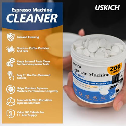 Espresso Machine Cleaning Tablets Descaling -200 Tablets, Compatible with Breville Barista Express, Gaggia, Delonghi, Jura, Philips - Universal Coffee Machine Cleaner Solution for Espresso Machines - size: 1 Count (Pack of 200)