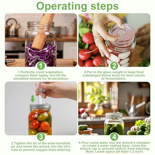 4-Pack Fermentation Kit for Wide Mouth Mason Jar, Included 4 Glass Fermenting Weights, 4 fermentation Lids, 4 Airlocks, 5 Silicone Rings, 5 Silicone Grommet, Pen Stickers Rope (Jars not Included) - style: 4 Pack not Included Jar