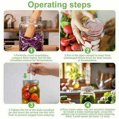 4-Pack Fermentation Kit for Wide Mouth Mason Jar, Included 4 Glass Fermenting Weights, 4 fermentation Lids, 4 Airlocks, 5 Silicone Rings, 5 Silicone Grommet, Pen Stickers Rope (Jars not Included) - style: 4 Pack not Included Jar