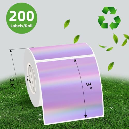 Square Thermal Labels Stickers 3" x 3", Holographic Thermal Stickers Labels, Glitter Self-Adhesive Direct Thermal Label for Small Business- Holographic Purple - color: Holographic Purple, size: 3 X 3 inch