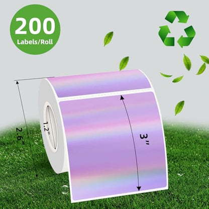 Square Thermal Labels Stickers 3" x 3", Holographic Thermal Stickers Labels, Glitter Self-Adhesive Direct Thermal Label for Small Business- Holographic Purple - color: Holographic Purple, size: 3 X 3 inch