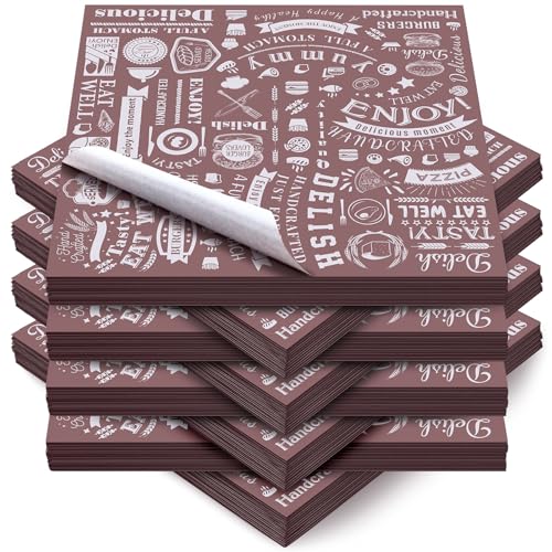 Outus 600 Pcs 12 x 12 Inch Deli Wax Paper Sheets Grease Resistant Tray Basket Liners Newsprint Paper Water and Grease Proof Sandwich Wrapping Square Hot Dog Wrappers for Food Baking (Coffee Color) - color: Coffee Color