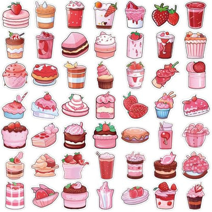 Pink Cake Dessert Stickers 50Pcs Notebook Water Bottle Skateboard Luggage Helmet Diary Waterproof Vinyl Aesthetic Stickers Kids Teens Girls Adults Party Rewards (Colourful-4) - color: Colourful-4