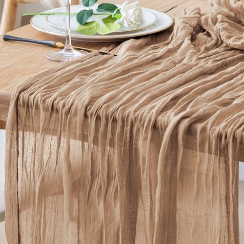 Table Runner Cheesecloth 10FT Nude Boho Gauze Cheese Cloth Rustic Sheer Table Runners for Wedding Bridal Baby Shower Party Decoration - color: Nude, size: 1 Pack