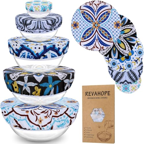 5-Size Reusable Beeswax Bowl Covers for Bread Proofing, Cotton Cloth Flexible Beeswax Wraps for Food Storage(Moroccan Style) - color: Moroccan Style