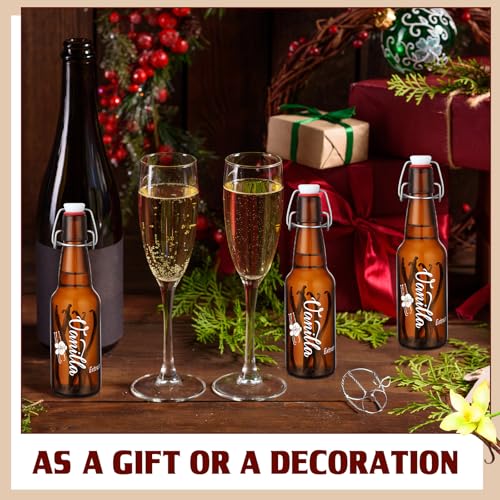 Reallnaive 8 Pcs 12 oz Swing Top Amber Glass Bottles Vanilla Extract Bottles Flip Top Glass for Home Brewing and Fermentation Brew Beverage Sauce Oil Beer Tea