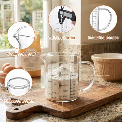 Graduated Glass Measuring Cup With Handle 350ML (12Oz, 1 1/2Cups) | High Borosilicate Liquid Measuring Cup for Baking Cooking Kitchen V-Shaped Spout Glass Measuring Beaker Easy To Read - size: 350ML (12Oz, 1 1/2Cups)