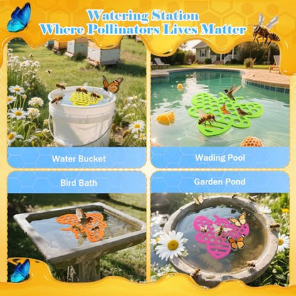 Floating Bee Island Watering Station - 5 Pack, Bee-Friendly EVA Foam, No Sinking, Drowning-Proof, Fade-Proof, Pre-Cut, Birdbath, Pools & Garden Hydration Solution for Pollinators (6.3 Inch) - size: Bee