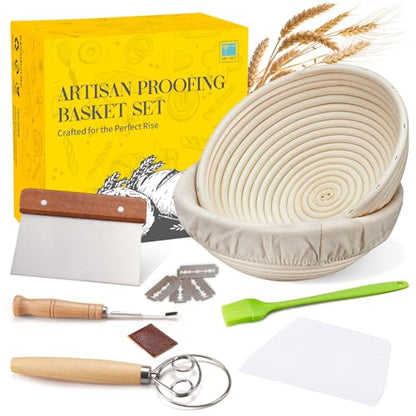 Dimpola Banneton Proofing Basket for Sourdough Bread, Handmade & Natural Rattan - Round Dough Rising Basket for Baking - Perfect for Artisan Breads (Round of 2 Gift Set) - style: Round of 2 Gift Set