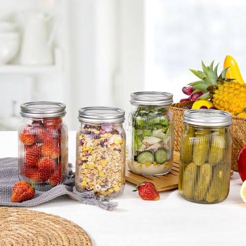 LUODA MirthMood 32 OZ Wide Mouth Mason Jars, 6 PACK Glass Mason Jars with airtight Lids, Quart mason jars wide mouth for Fermenting, Pickling, Freezing, Preserving, Meal Prep, Jar Décor