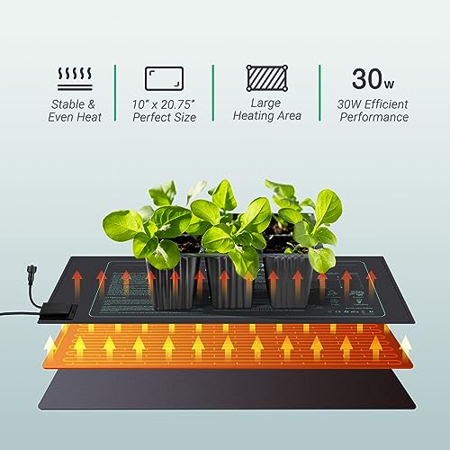 LUXBIRD 6 Pack 30W Seedling Heating Mats 10" x 20.75" with Thermostat Controller, Idea for Seed Starting, Germination, Greenhouse (LB-HT06) - size: 6 Pack-10x20.75