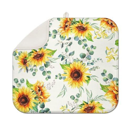 Dish Drying Mat Sunflower Kitchen Mat for Countertop Protector Absorbent Mats Dishes Pad for Kitchen Counter Coffee Table Decor Accessories Large 16X18 inch - color: Sunflower White, size: 18" x 16"