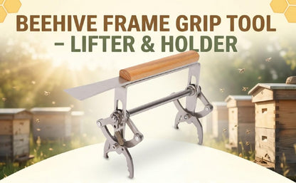 Beekeeping Frame Lifter Tool, Beehive Frame Holder with Adjustable Height Rods, Non Slip Stainless Steel Jaws and Beech Handle for Maintenance