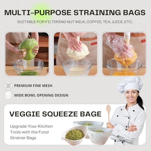 Organic Cotton Cheesecloth Bags, Reusable Nut Milk Bag, 100% Cotton Fine Mesh Strainer Bag for Cooking, Baking, Juicing, Cheese Making (Medium-3 Pack) - size: Medium-3 Pack