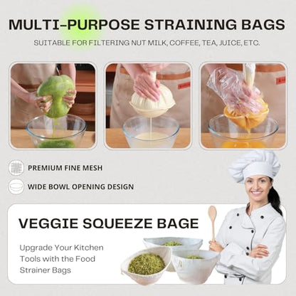 Organic Cotton Cheesecloth Bags, Reusable Nut Milk Bag, 100% Cotton Fine Mesh Strainer Bag for Cooking, Baking, Juicing, Cheese Making (Large-6 Pack) - size: Large-6 Pack