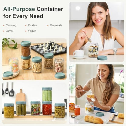 NETANY 6-pack 16oz Glass jars with Airtight Lids, Overnight Oats Containers with Lids, Wide mouth Mason Salad jars, Glass Food Storage Containers for Snacks Yogurt Spice Sugar - Green - color: Green-6pack-16oz