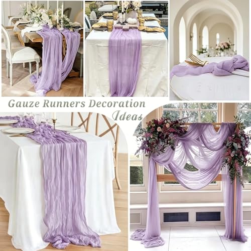 16 Pack Purple Lavender Cheesecloth Table Runner 35x120 Inch Boho Rustic Gauze Table Runners, 10Ft Long Sheer Purple Lavender Cheese Cloth Table Runners for Wedding Bridal Shower Party Table Decor - style: Lavender