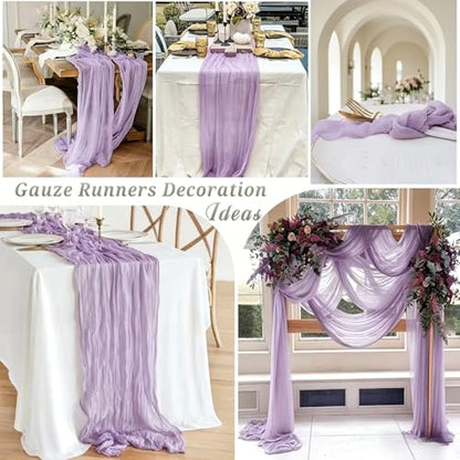 16 Pack Purple Lavender Cheesecloth Table Runner 35x120 Inch Boho Rustic Gauze Table Runners, 10Ft Long Sheer Purple Lavender Cheese Cloth Table Runners for Wedding Bridal Shower Party Table Decor - style: Lavender