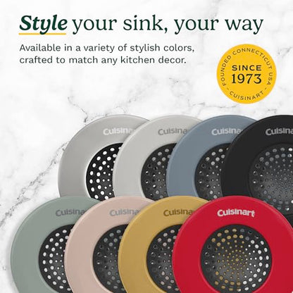Cuisinart Sink Strainers- 2 Pack Kitchen Sink Drain Strainer & Food Catcher with Enamel-Coated Stainless Steel Rim and Silicone Base, Fits Standard 3.5" Drains, Outer Diameter 4.35", Scratch-Safe - color: Dark Gray