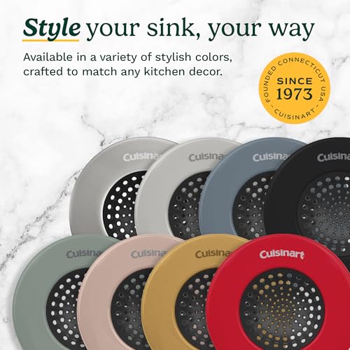 Cuisinart Sink Strainers- 2 Pack Kitchen Sink Drain Strainer & Food Catcher with Enamel-Coated Stainless Steel Rim and Silicone Base, Fits Standard 3.5" Drains, Outer Diameter 4.35", Scratch-Safe - color: Black