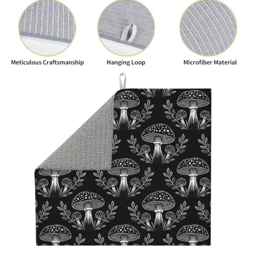 Mushrooms Leaves Plants Dish Drying Mats for Kitchen Counter, Super Absorbent Microfiber Drainer Pad, Washable Reversible Appliance Protector, Everyday Kitchen Must-Have, 16x18 Inch - color: Mushrooms Leaves Plants