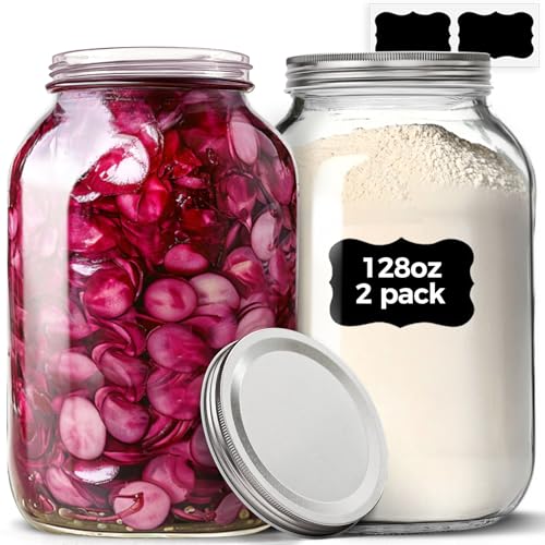 ComSaf 128 oz Wide Mouth Mason Jars 2 Pack, 1 Gallon Glass Jars with Lids | BPA-Free Materials, Large Size, Canning Pickling Sauce, Meal Prep Salad, Sourdough, Flour And Sugar For Baking, Food Storage - size: 1Gallon wide mouth 2PCS