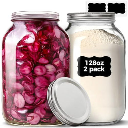 ComSaf 128 oz Wide Mouth Mason Jars 2 Pack, 1 Gallon Glass Jars with Lids | BPA-Free Materials, Large Size, Canning Pickling Sauce, Meal Prep Salad, Sourdough, Flour And Sugar For Baking, Food Storage - size: 1Gallon wide mouth 2PCS