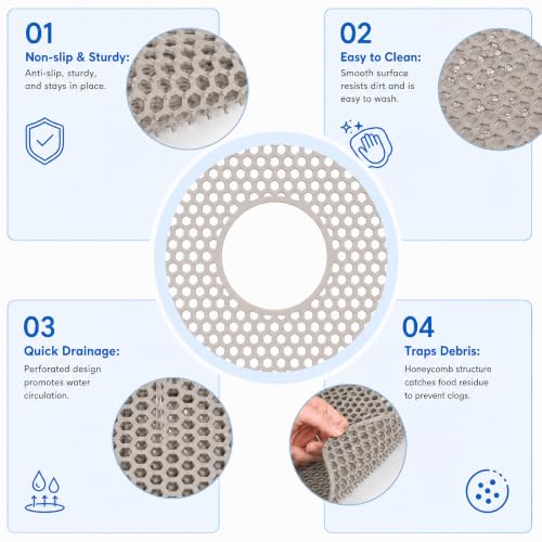 Silicone Sink Mat for Kitchen, Honeycomb Design Drain Protector for Bottom of Stainless Steel Sink, Anti-Scratch & Non-Slip, Heat Resistant Dish Drying Rack, Grey